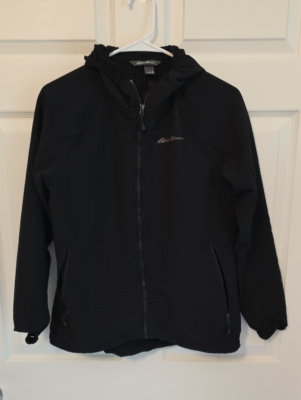 Eddie Bauer Black Hooded Lightweight Jacket Wafdle Knit Ladies Med
